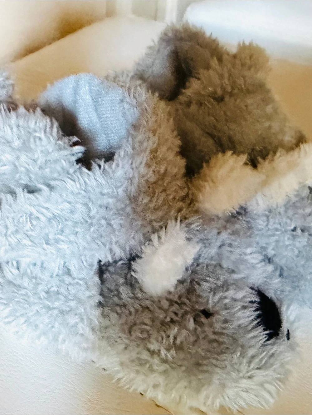 Plush Gray Baby Walker Slippers - Cozy Bear Design